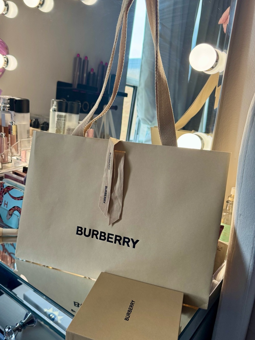 Burberry Cream Canvas shopping Bag and box